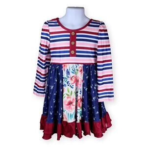 Cheeky Plum Long Sleeve Stripe & Floral Dress Girl's 4T NWT